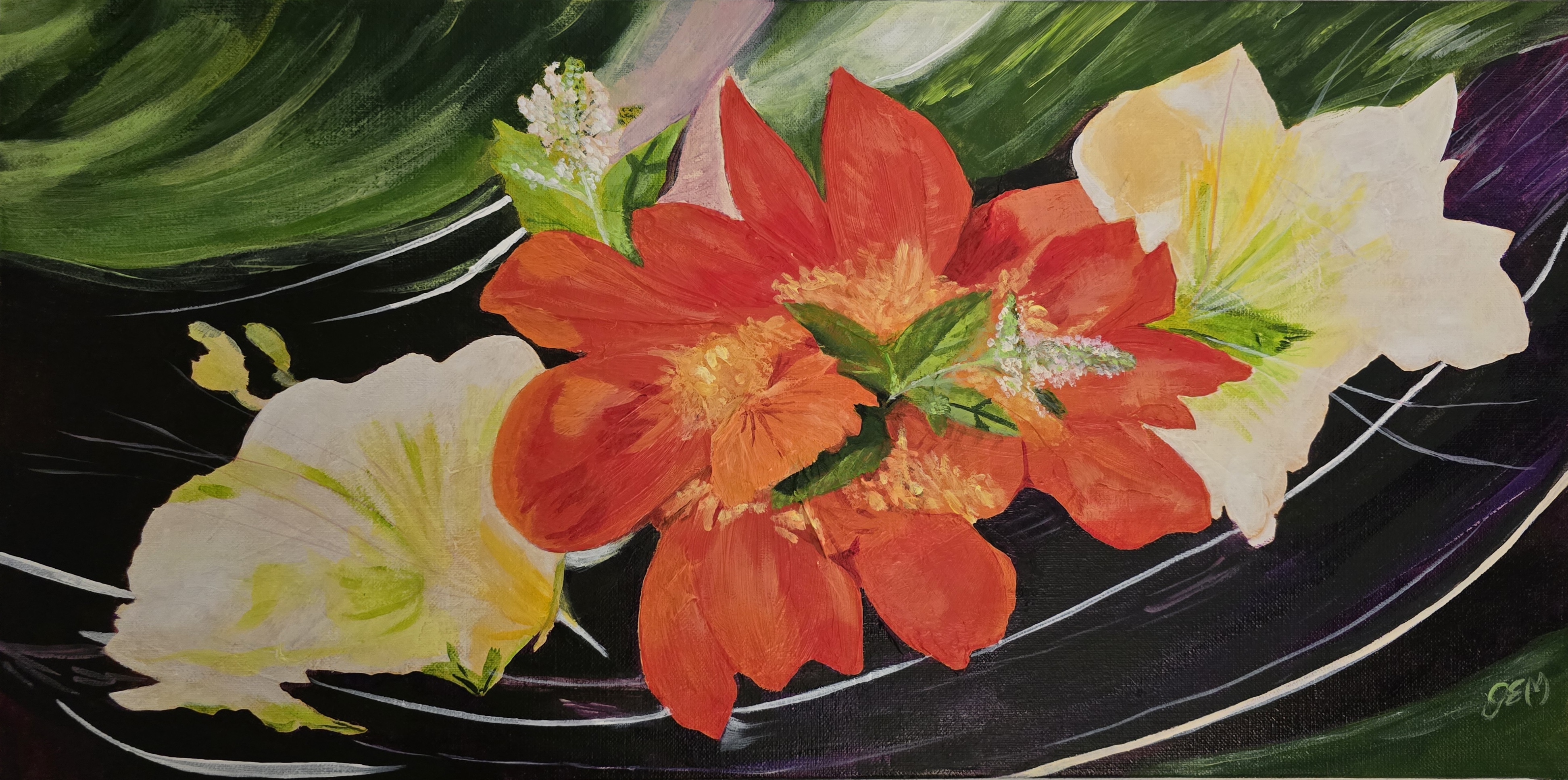 Orange and white flowers with modeling paste