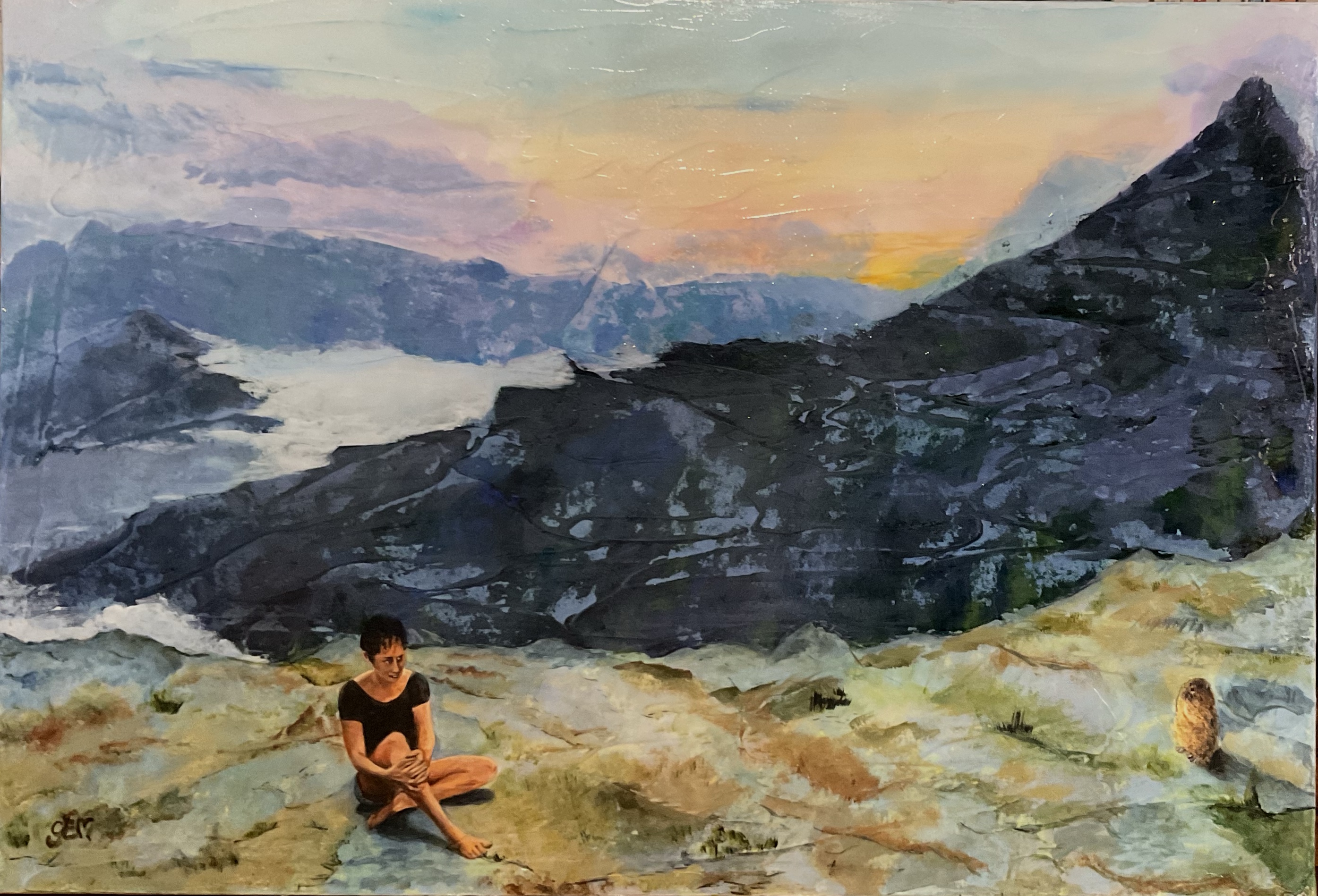 Paysage alpin femme marmotte