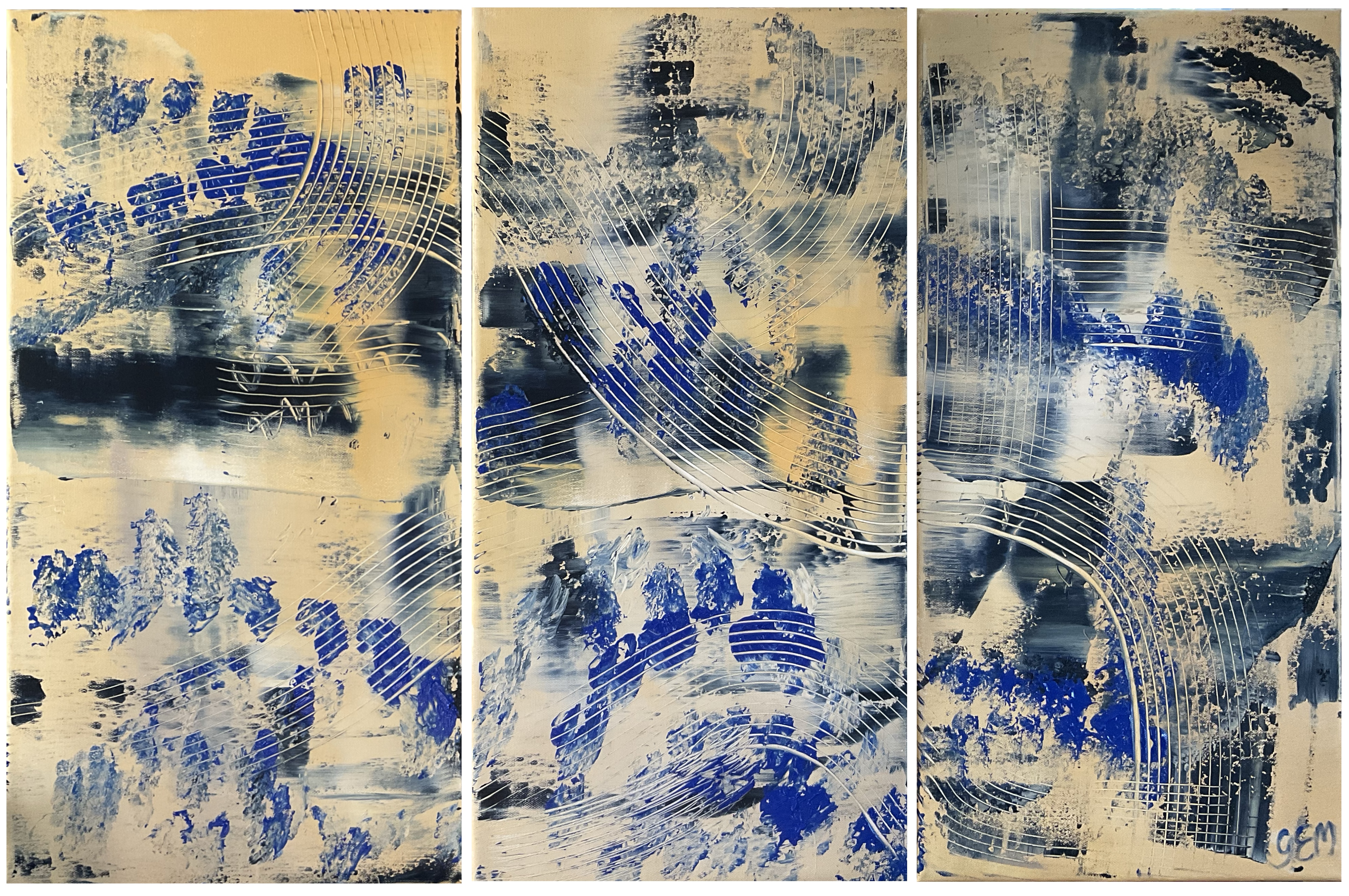 Abstract Triptych Yellow and Blue