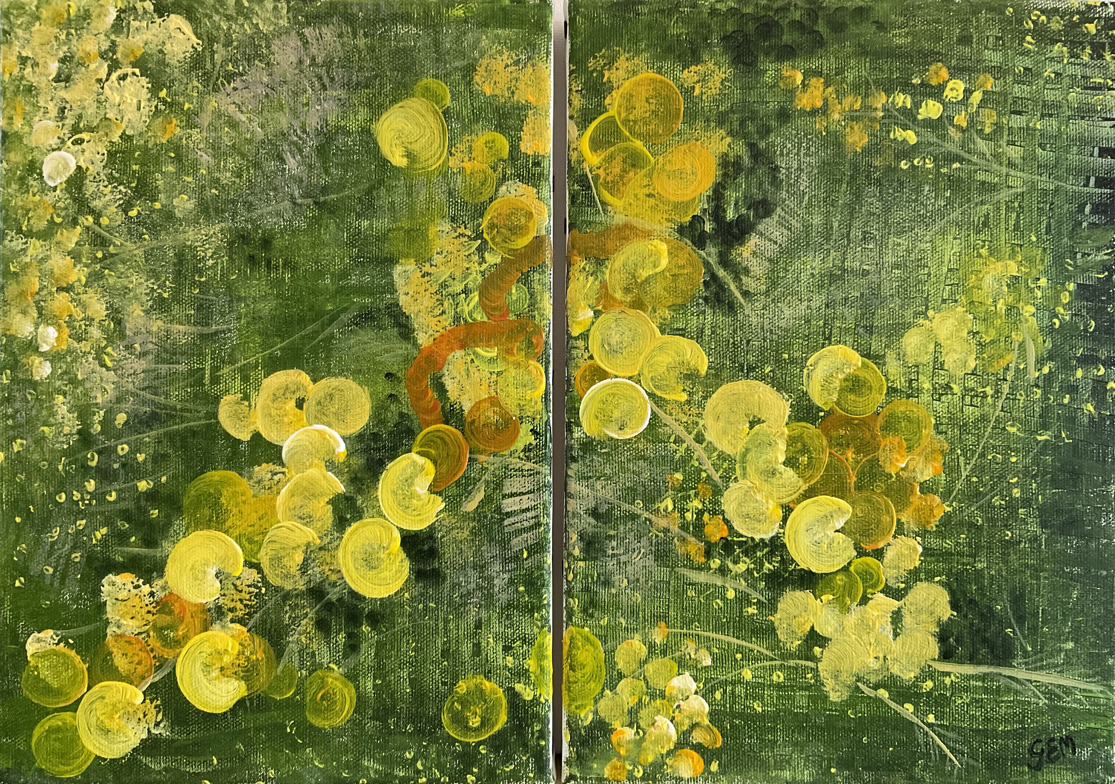 Abstract diptych Yellow and Green