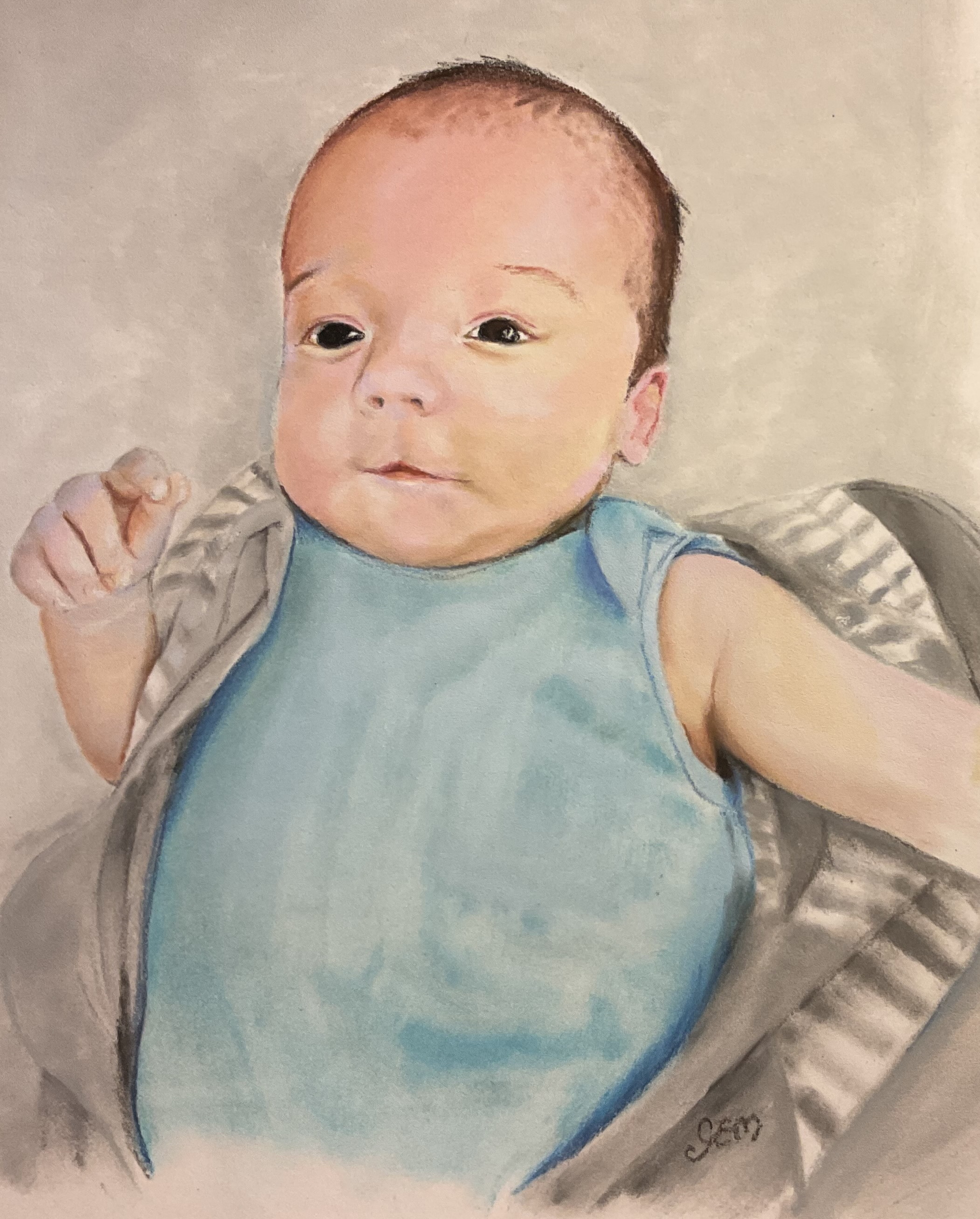 Bébé sourit - Pastel Sec sur papier - 26x21 cm Gisele Eisenmann (gem)