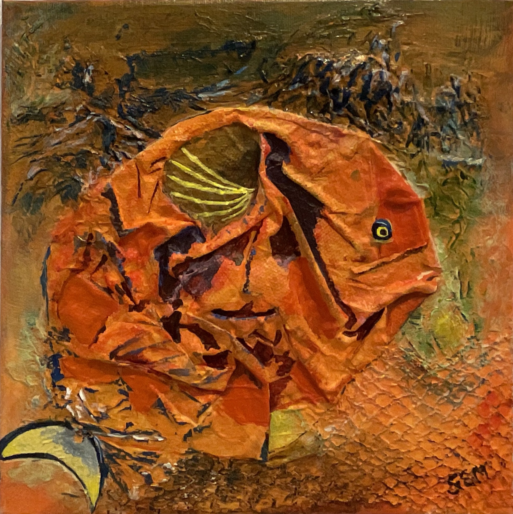 Poisson imaginaire orange et rouge sous l'eau