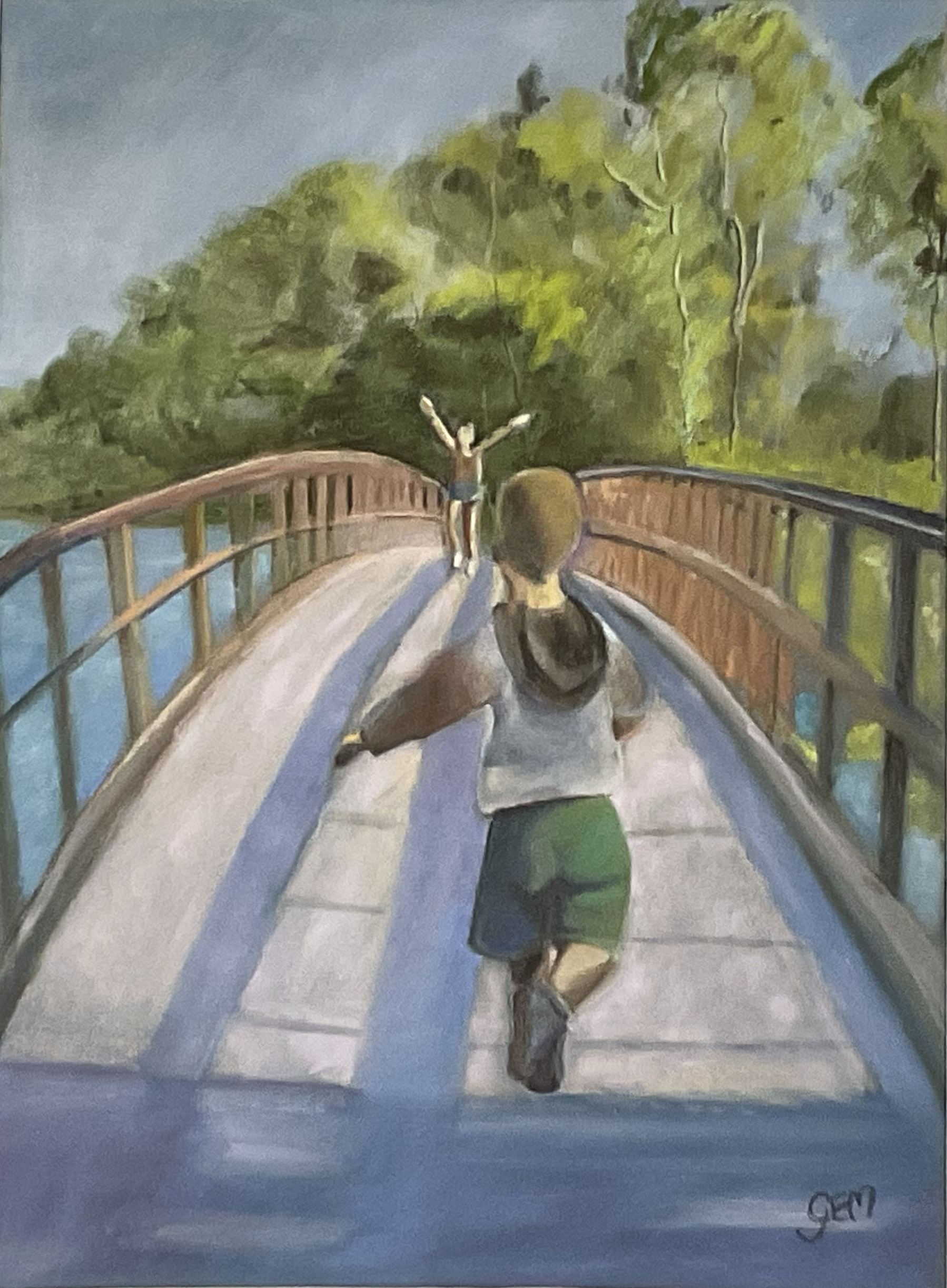 Passerelle Un enfant court vers sa mère